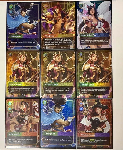RIFTBOUND TCG LEGEND Lot - Yasuo Sett Ahri Leona Lee Sin Miss Fortune ...