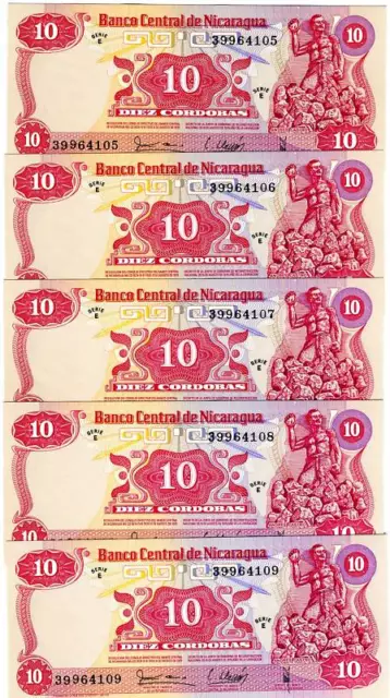 LOT, Nicaragua, 5 x 10 cordobas 1979, P-134 E-Serie UNC