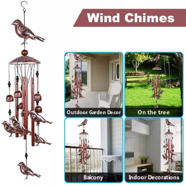 Bird Wind Chimes Deep Tone Peaceful Hanging Garden Yard Home Outdoor Decor Hook