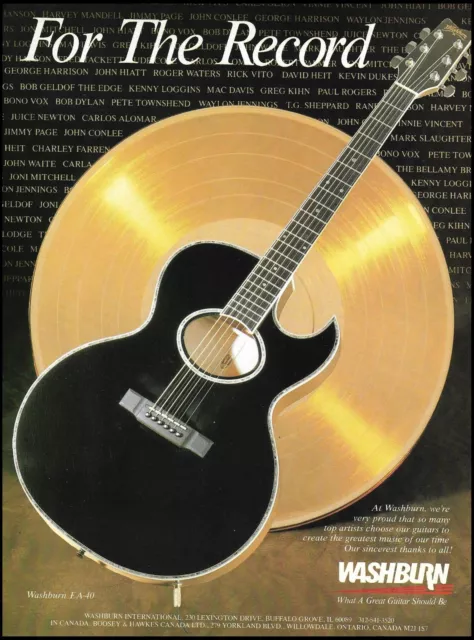 Washburn EA-40 black electric/acoustic guitar 1988 advertisement 8 x 11 ad print