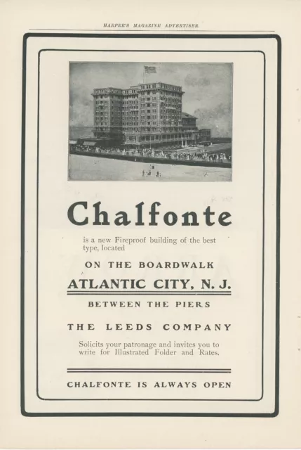 1906 Chalfonte Hotel Ad Atlantic City New Jersey NJ Boardwalk Resort Piers