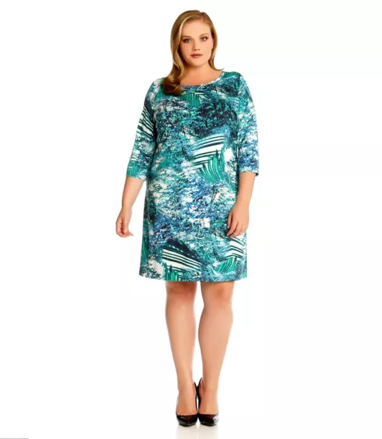 Karen Kane New Women Plus Size Palmilla Green Print 3/4 Sleeve Dress Sizes 2X 3X