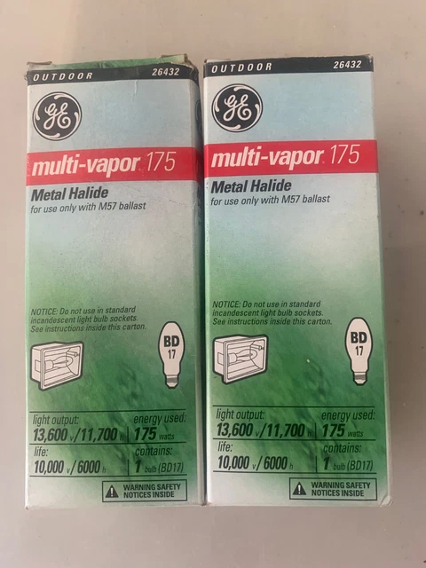 GE 26432 multi vapor 175 Metal Halide bulbs Bd17 lot of 2