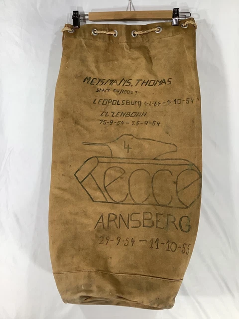 Vintage 1950s Korean War Era Belgian Military Army Canvas Duffle Bag Trench Art