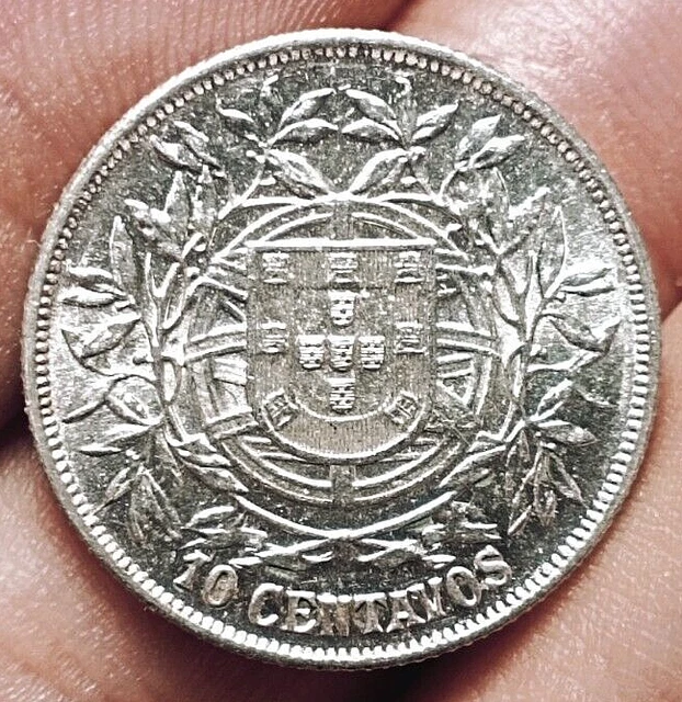 Portugal 10 centavos 1915 coin (SILVER! UNC! Superb!)