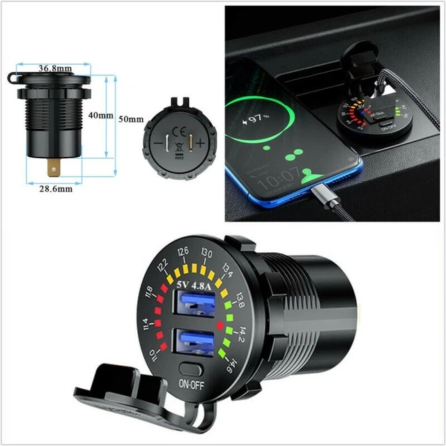 Presa USB Da 12 V, Adattatore Per Caricabatterie USB Doppio Con Interruttore Voltmetro A Led~p138478749 - Foto 2