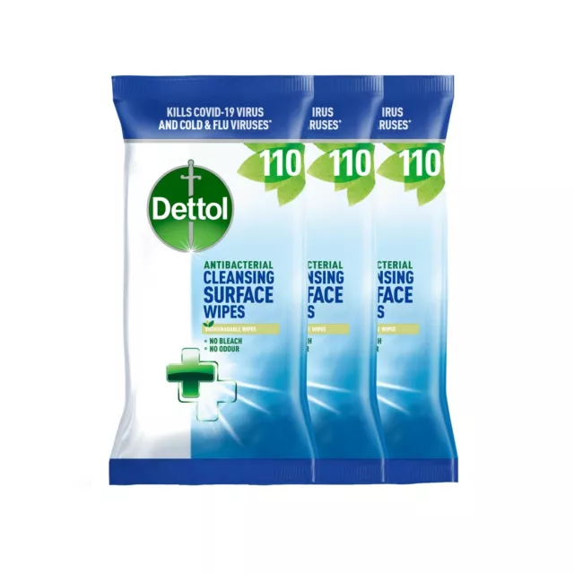 Dettol Antibacterial Surface Cleaning Disinfectant Wipes 3 x 110 each, 330 Wipes