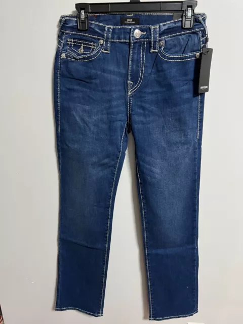 True Religion Women's Size 28 Billie Big T Flap Straight Denim Jeans $199 NWT