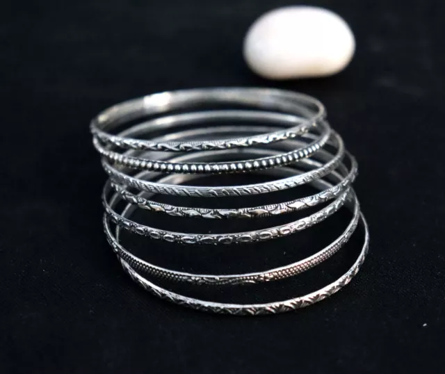 Set Of 7 Bangle Beautiful Handmade Solid 925 Sterling Silver For Women H508
