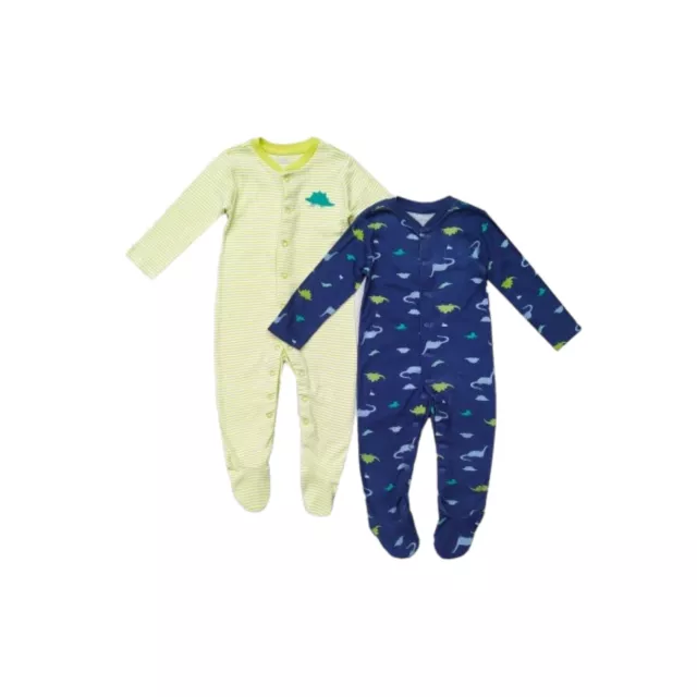 Baby Boys Two Pack Sleep And Play suits Babygrow Dinosaurs - 0-3 Months