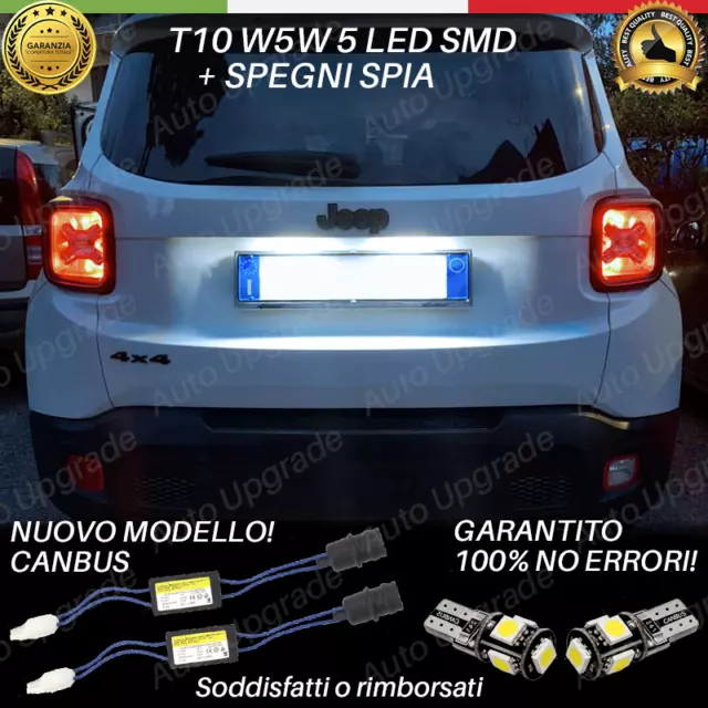 COPPIA 2 LUCI TARGA 5 LED PER JEEP RENEGADE T10 W5W + SPEGNI SPIA 100% No ERRORE