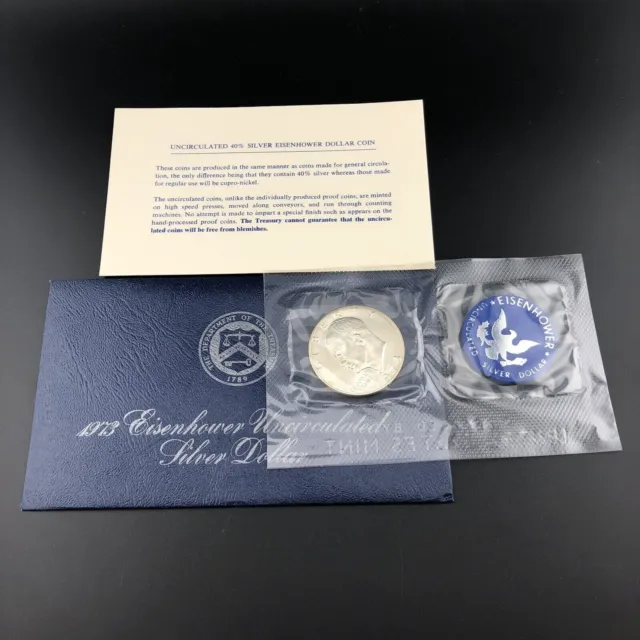 1973-S Eisenhower 40% Silver Dollar BU UNC Mint Cello Blue Envelope Soft Pack