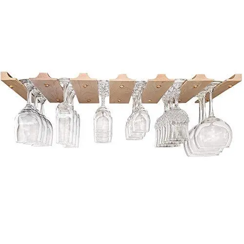Under Cabinet Wine Glass Holder - Space Saving Unfinished Triple (18 Glasses)