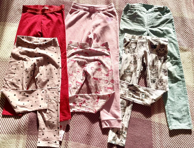 Bundle of 6 x H&M / M&S Girls Leggings, Trousers, Joggers Age 6-7 & 7-8 Years