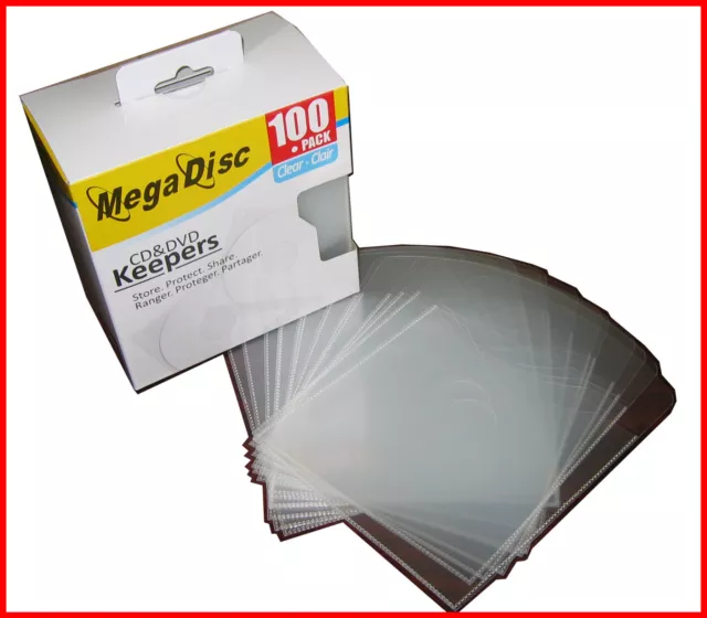 MEGADISC Keeper CD DVD Blu Ray Clear Plastic envelope Holder Sleeves 100 PK