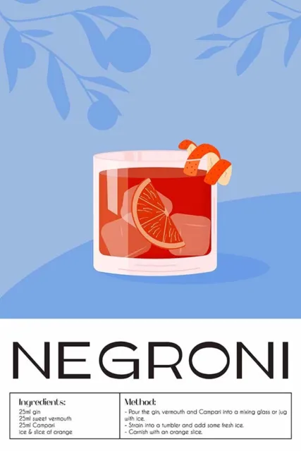 Poster Manifesto Locandina Pubblicitaria Stampa Vintage Aperitivo Drink Negroni