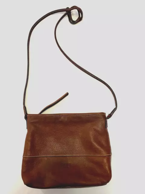 Margot New York Brown Leather Zip Top Crossbody Bag - Same Day Shipping!