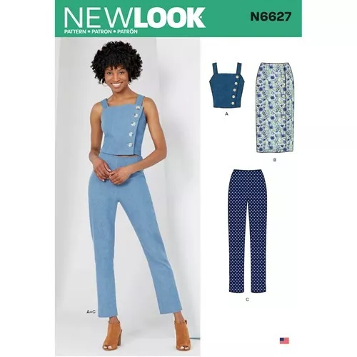 New Look Sewing Pattern 6627 Misses 6-18 Top, Pencil Skirt and Fitted Pants