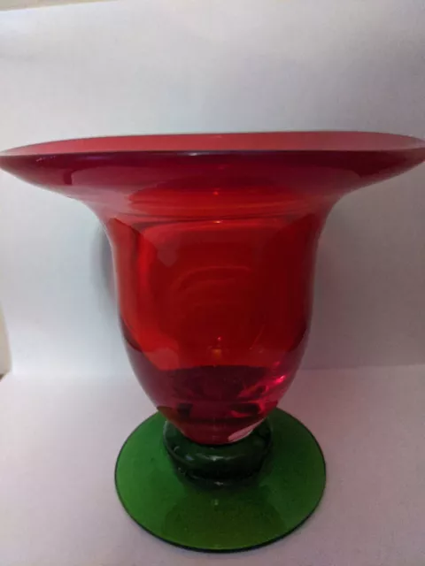 Vintage HAND BLOWN Art GLASS VASE Ruby Red Emerald Green Murano Style