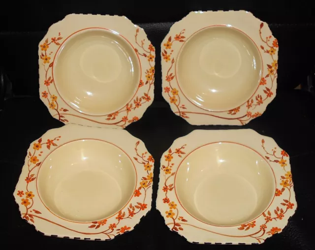 Set of 4 Matching Art Deco Crown Devon Pottery Dessert Bowls