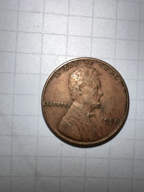 1950 Lincoln Wheat penny no mint mark One Cent Coin Rim Error “L”