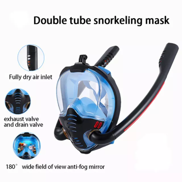 Snorkel Mask Double System Full Face Snorkeling Swim 180° View 100%Anti Leak/Fog