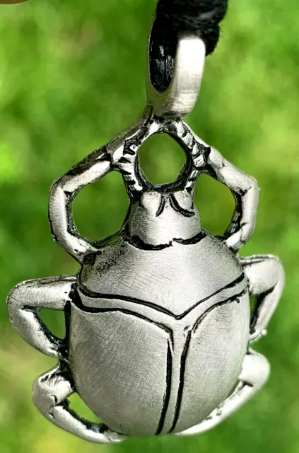 Egyptian Scarab Beetle Handmade Silver Color Pewter Pendant New Necklace