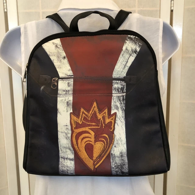 DISNEY DESCENDANTS BAG Backpack Purse Black White Red Gold Heart Crown