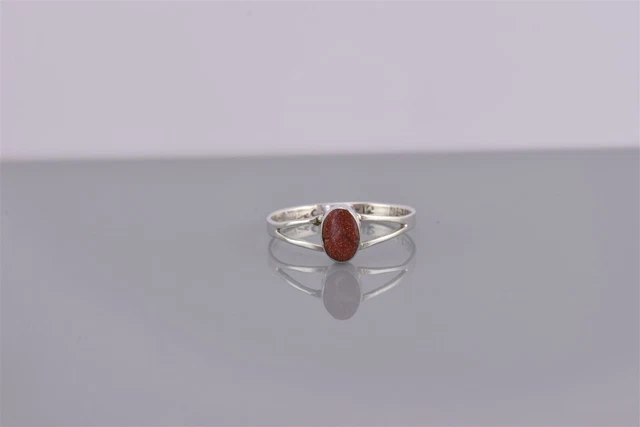 Taxco Sterling Silver Oval Speckled Goldstone Split Band Ring Mex 925 Sz: 6