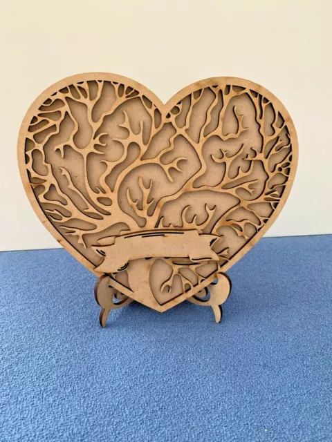 Personalised Wooden MDF Tree of Life Plate with Stand Craft Shape with 10 heart