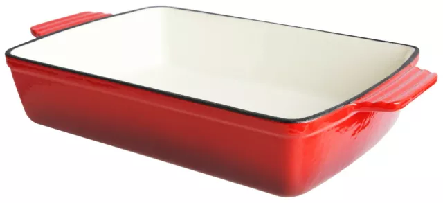 Cast Iron Dish Rectangular Cooking Red Enamelled Cookware 28 x 21 x 6.5cm 2L