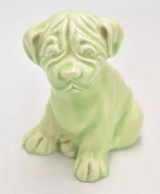Vintage English Bulldog Green Glaze Pottery Figurine Statue Ornament Decorative