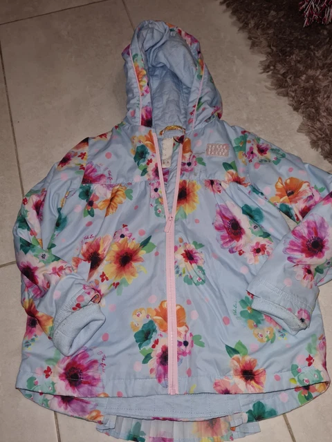 Bellissima giacca parka designer Ted Baker ragazze cappotto blu floreale taglia 4-5 in perfette condizioni