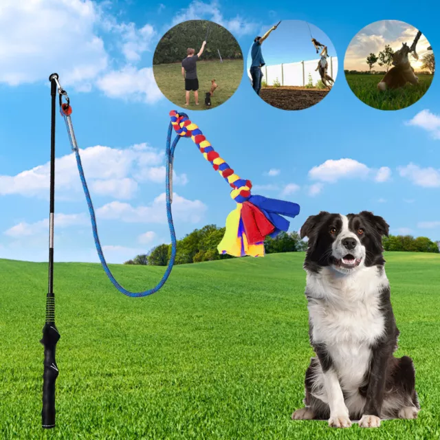 Outdoor Play Fun Interactive Dog Flirt Pole Extendable Teaser Wand Tug Toy 90CM