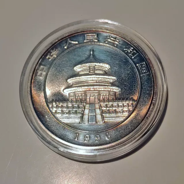 China Panda 10 Yuan 1996 · 1oz Silber Ag .999 · Small Date