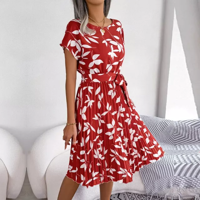 Women's Boho Short Sleeve Floral Midi Dress Ladies Summer Holiday Party Sundress