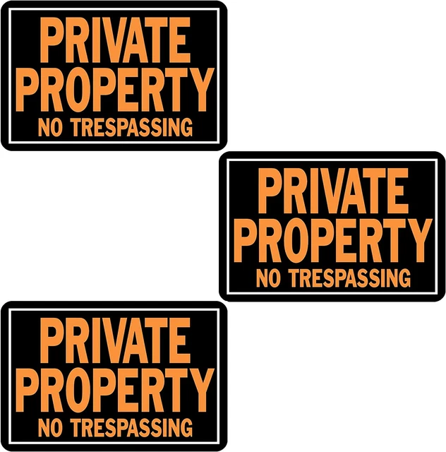 848 Private Property No Trespassing Aluminum Sign 9.25" X 14" Orange/Black, 3 Pa