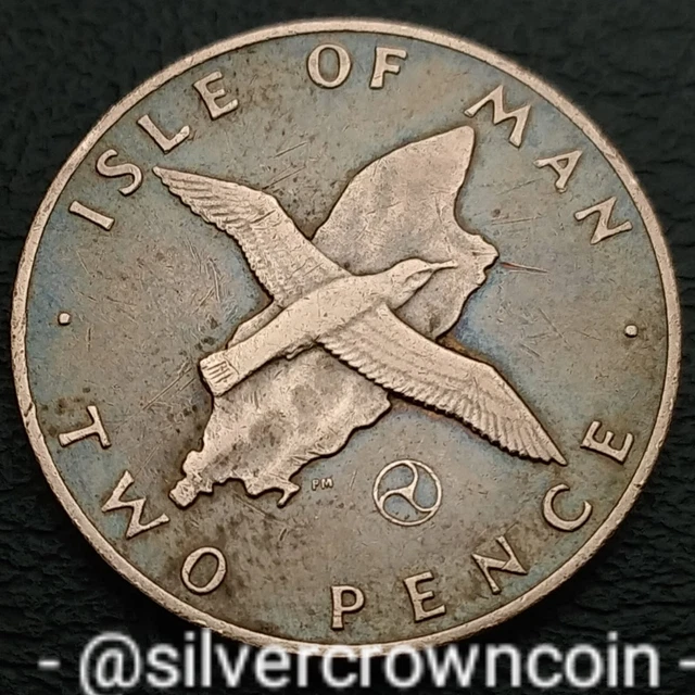 Isle of Man 2 Pence 1979 Triskelion. KM#34. Two Cents Coin. Flying Bird over Map