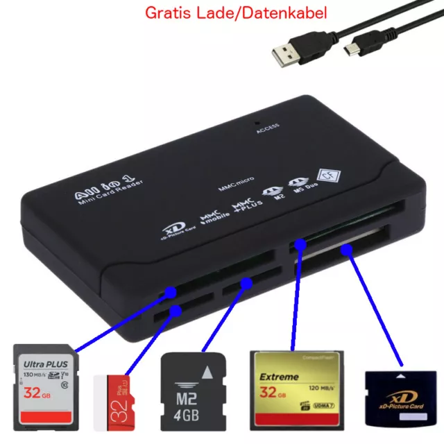 ALL-IN-ONE Kartenleser Speicherkarten USB Kartenlesegerät CF/SD/xD/MS/SDHC NEU