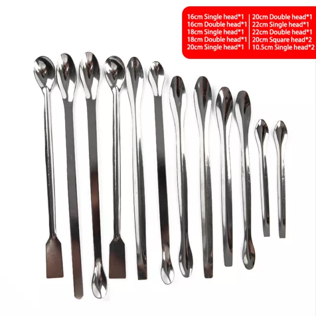 12Pcs Stainless Steel Lab Spoon Spatula Laboratory Sampling Spoon Mixing Spat_bj