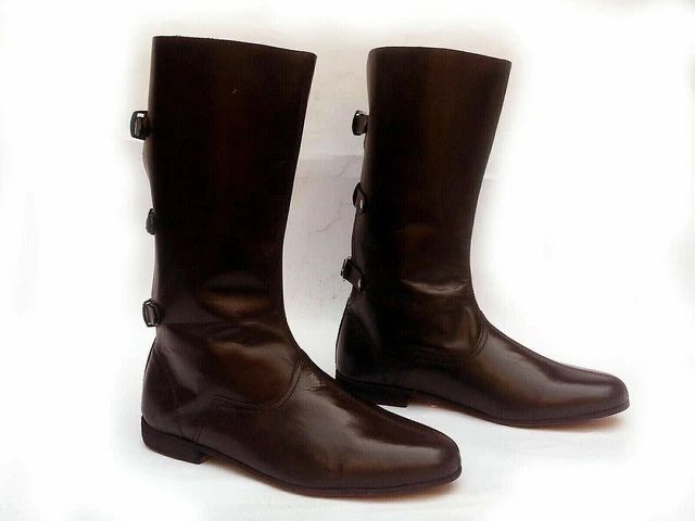 Bottes en cuir médiévales Renaissance Viking Pirate Shoe Mens Brown Long Shoes 3