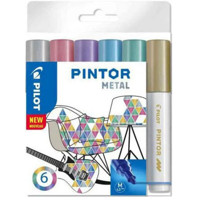 PILOT PINTOR Metallic Kreativmarker farbsortiert 4,0 - 12,0 mm, 6 St.