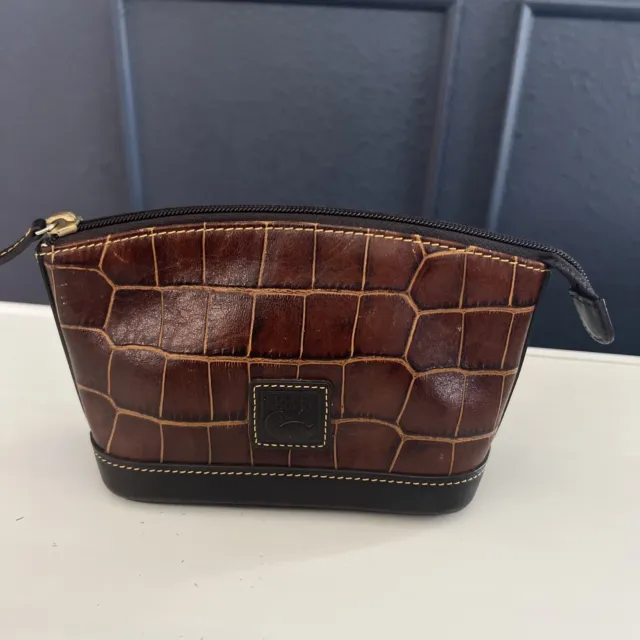 Vintage Dooney & Bourke Brown croc embossed Leather Cosmetic Bag  8”X 5”
