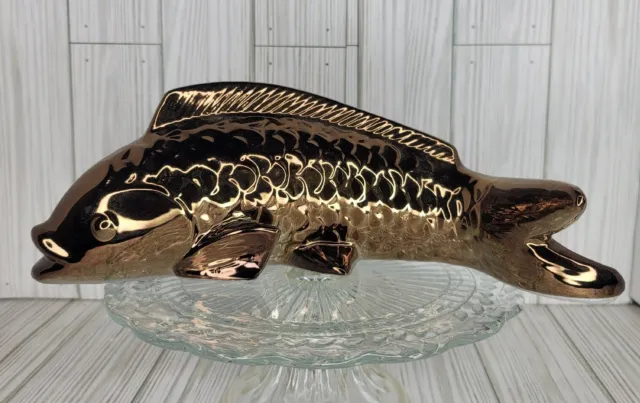 Decorative Koi Fish Contemporary Ceramic Nautical Art Copper Bronze Finish 10"
