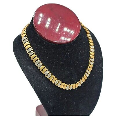 Vtg 16" Choker Necklace Rhinestones 1980-1990's Gold Plated Jewelry Chain Link