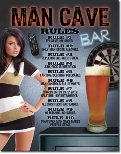 Man Cave Rules Tin Sign 1713  Made in USA Not Smaller Fake Chinese Counterfeit 2