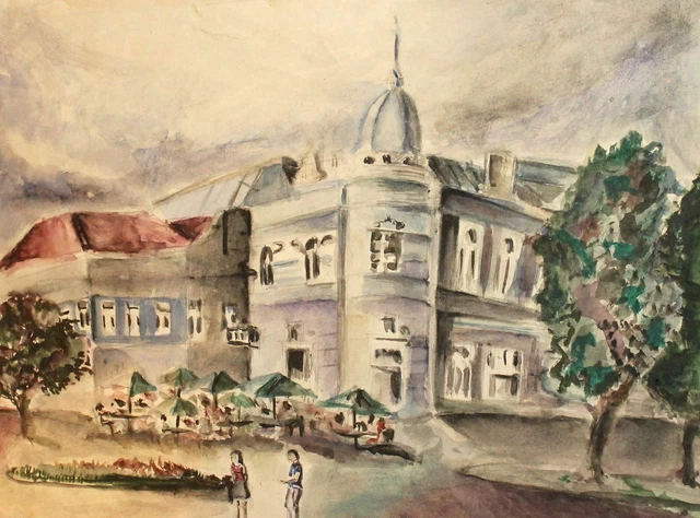 Paysage urbain de peinture aquarelle impressionniste vintage