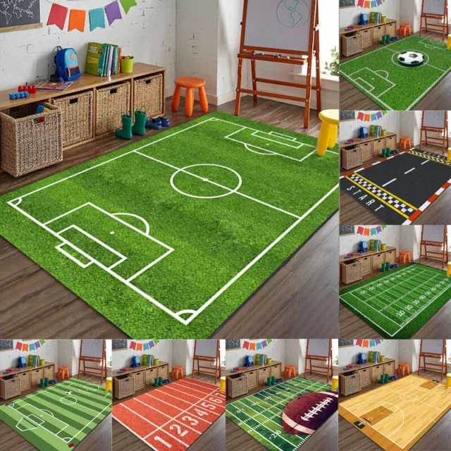 Green Football Soccer Pitch Rug Play Floor Carpet Soft Rugby Kids Bedroom Rugs⚽