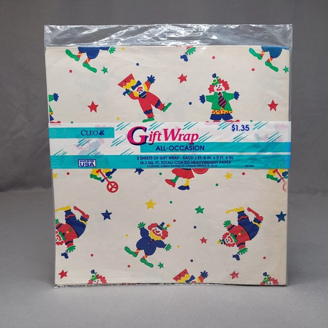 VINTAGE CLEO GIFT Wrap Wrapping Paper 2 Sheets All Occasion Clowns ...