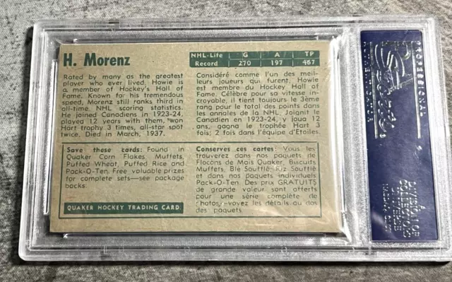 1955-56 PARKHURST QUAKER Oats Green Back #57 Howie Morenz PSA 5 $499.99 ...